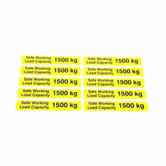 Safe Working Load SWL 1500kg Pallet Truck Weight Capacity Safety Warning Sticker x10no.