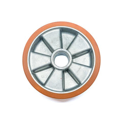D225x60mm LAG Grey, Orange Polyurethane, 70 Hub PU/Aluminium Steer Wheel