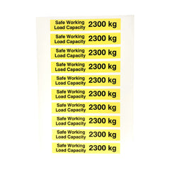 Safe Working Load SWL 2300kg Pallet Truck Weight Capacity Safety Warning Sticker x10no.
