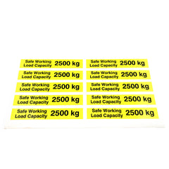 Safe Working Load SWL 2500kg Pallet Truck Weight Capacity Safety Warning Sticker x10no.