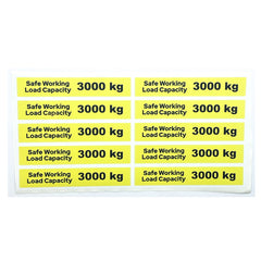 Safe Working Load SWL 3000kg Pallet Truck Weight Capacity Safety Warning Sticker x10no.