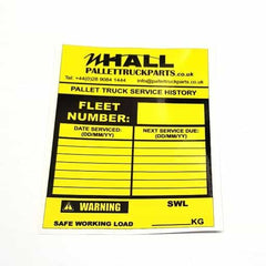 Hand Pallet Truck Service History Sticker