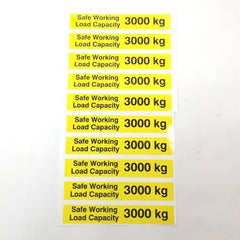 Safe Working Load SWL 3000kg Pallet Truck Weight Capacity Safety Warning Sticker x10no.